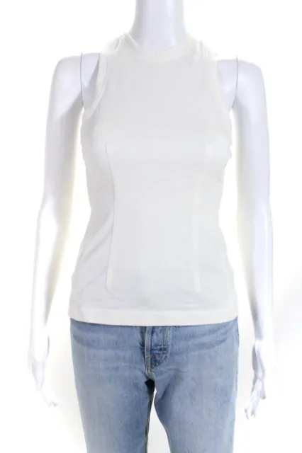 T Alexander Wang Womens Cotton Round Neck Zipped Darted Tank Top White Size XS