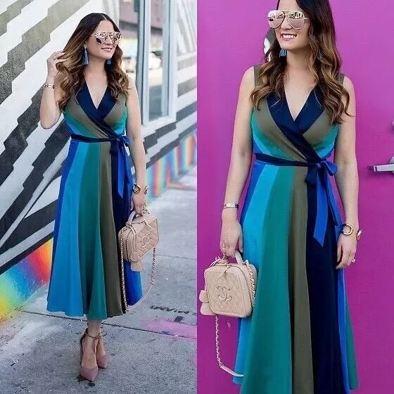 NWT DVF Diane von Furstenberg 14 Colorblock PENELOPE Midi Maxi Silk Wrap Dress