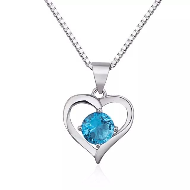 925 Sterling Silver NICE Cubic Zirconia CZ Sapphire Ladies Pendant Necklace new