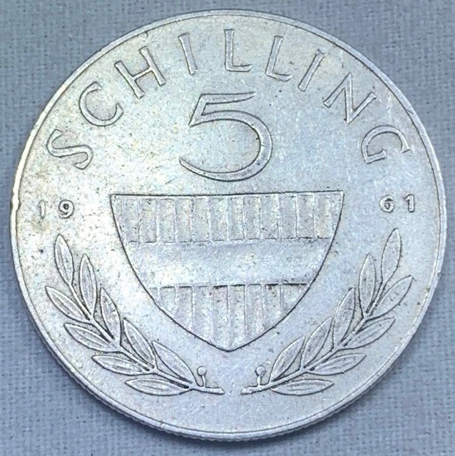 1961 Austria Silver (.640) 5 Schilling Coin- Free Shipping