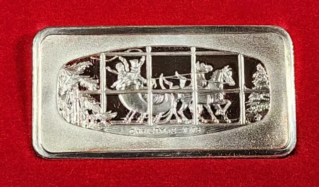 1975 Christmas Franklin Mint 1oz Sterling Silver Ingot Bar (644)