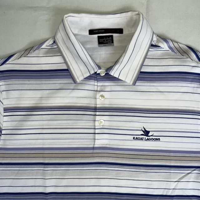 NIKE TIGER WOODS Golf Shirt Men’s S White Striped Fit Dry Polo Vtg 2000 ...