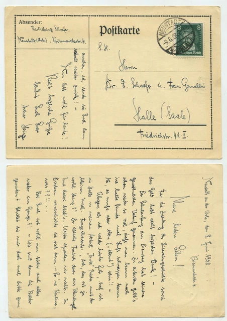 84859 - Postkarte - Neustadt (Orla) 9.6.1928 nach Halle (Saale)