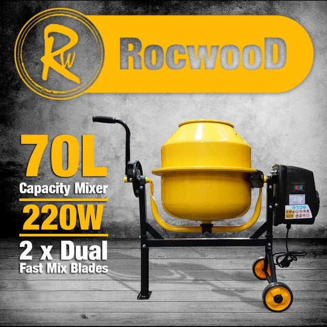 CEMENT MIXER ELECTRIC 70L Litre 220W Concrete RocwooD Drum Mortar