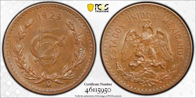 1929 Mo Mexico 5 Centavos PCGS MS64BN