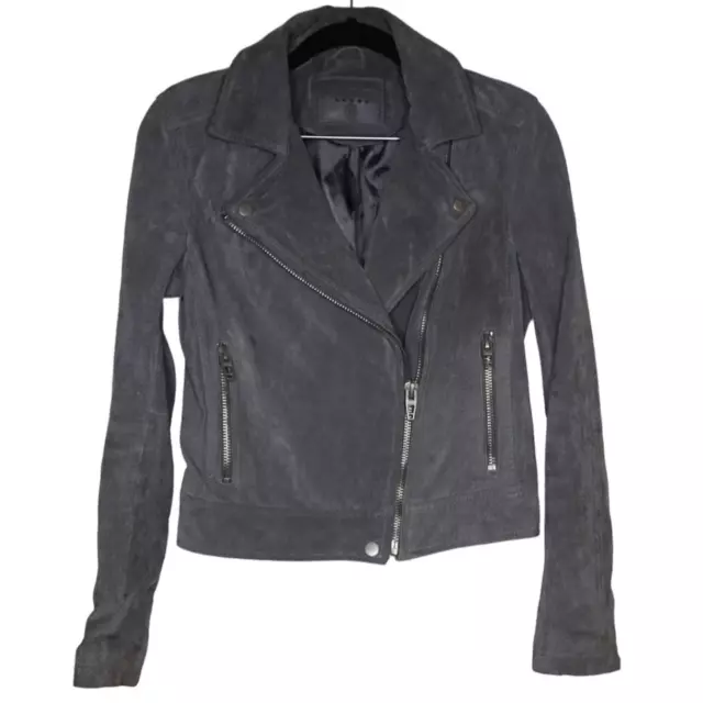 Blank NYC Women's Grey Suede Moto Jacket Size XS Genuine Leather