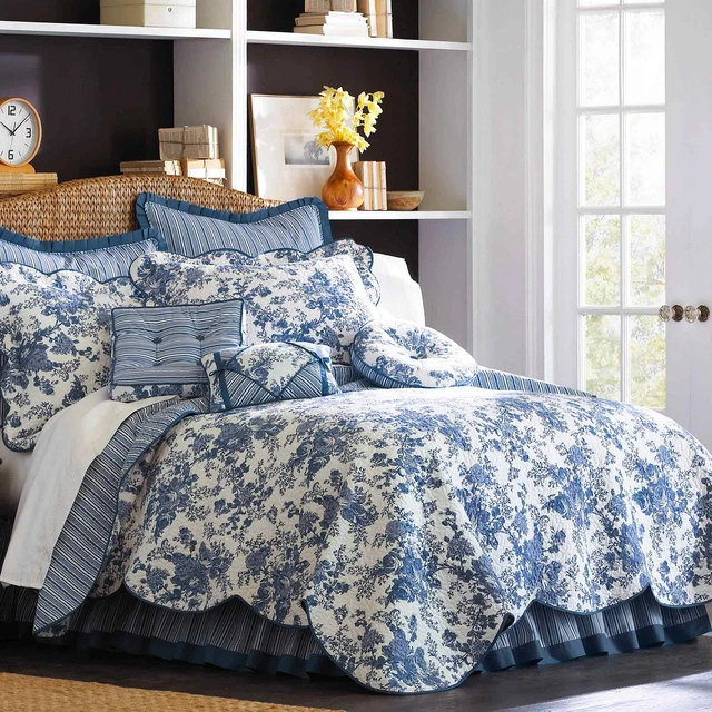 Laurel Manor FL/QN Quilt - Blue Toile Garden Quilt, Blue Multi, Full-Queen 90x88