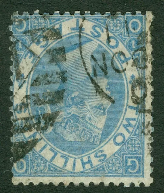 SG 118 2/- dull blue variety inverted watermark. Good used. Very scarce CAT £950