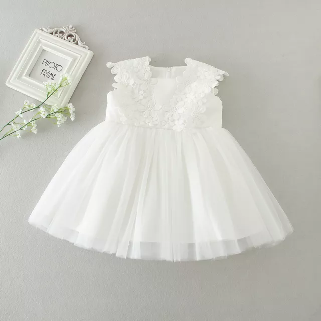 Off White New Born Baby Baptism Dress Floral Embroidery Christening Lace Gown