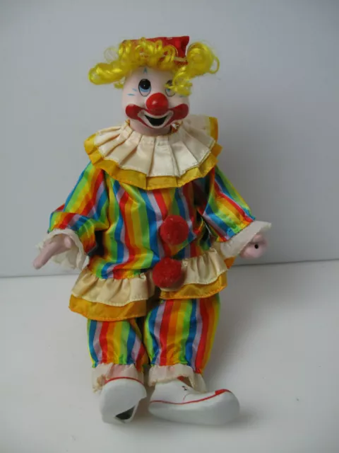 Vintage 1989 The Heritage Mint Ltd. 16" Porcelain Clown Doll with Stand FLAW