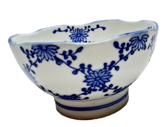 Porcelain Blue/White Asian Floral Bowl 4.5” Diameter