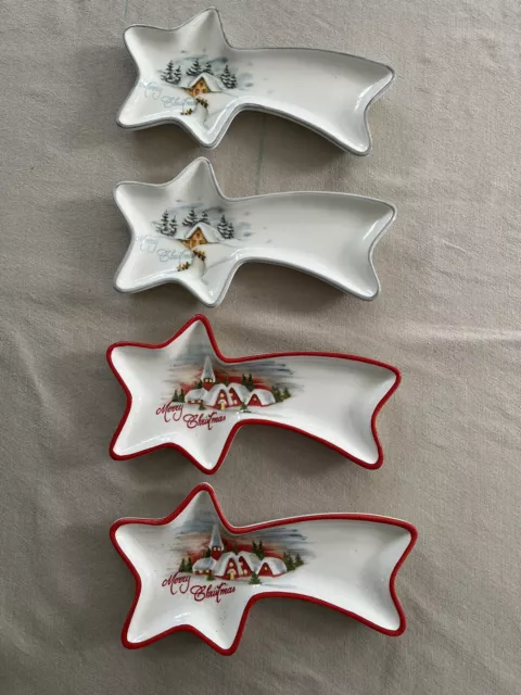 Lot of 4 - Merry Christmas Shooting Star Tray Ceramiche Fabbro Made in Italy