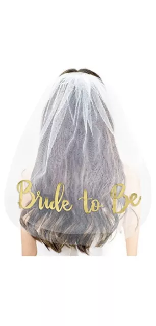 Veil Comb White With Gold Bride to Be Hen Night Wedding Party Accessories