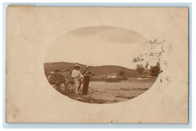 1907 Natal South Africa Rifle Bugle Violinist Wagon Cart RPPC Photo Postcard