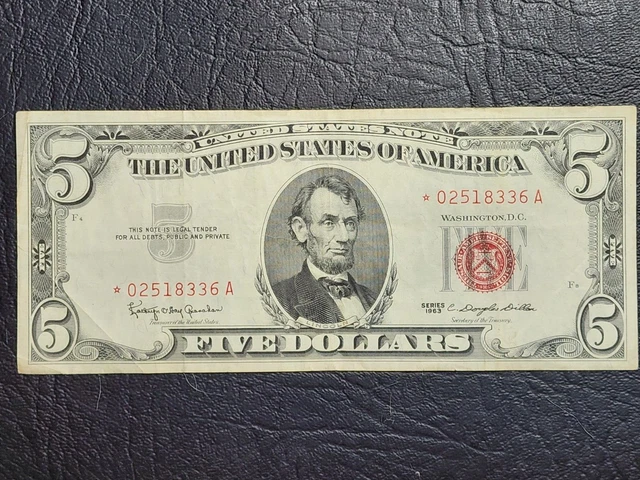 Series of 1963 $5.00 * Star Note United States Note