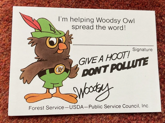 Vintage Original WOODSY OWL Give a hoot, Don't Pollute Advertising Card USDA HTF