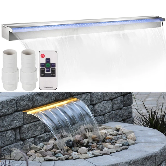 VEVOR Colored 35.4" Lighted Spillway LED Stainless Steel Wall Pond Spillway