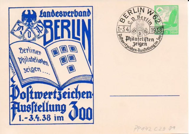 Privatganzsache, PP 142 C 29/01 LV BERLIN, Postwertzeichen Ausstellung im Zoo 38