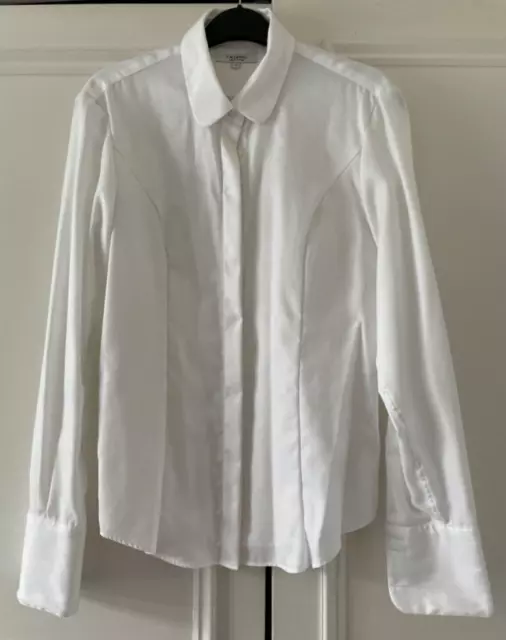 T M LEWIN Ladies  White  Cotton Long Sleeved Panelled Shirt Blouse Size 12 BNWOT