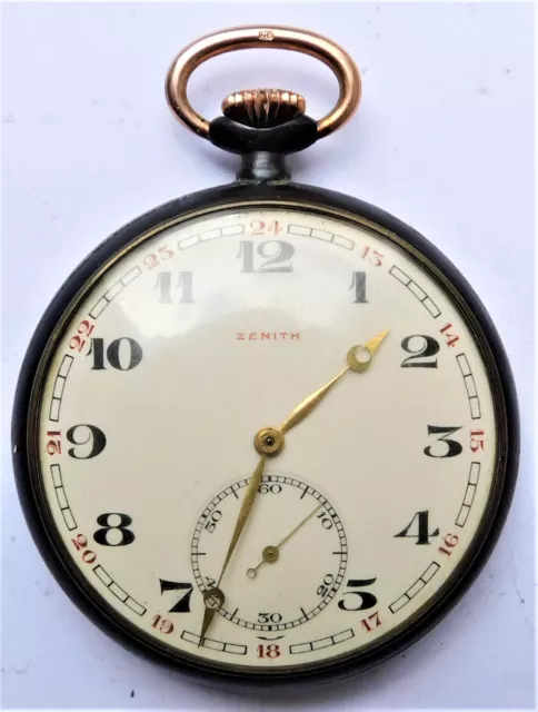 NO RESERVE ZENITH c1938 Gun Metal Pocket Watch Vintage Antique