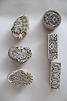 Sellos de bloque de impresión de madera Mehndi heena print set de 6 diseños...