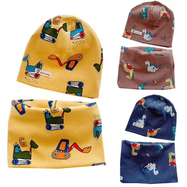 Baby Toddler Autumn Winter Beanie Hat Cube Scarf Set Boys Girls Ski Skullies Cap
