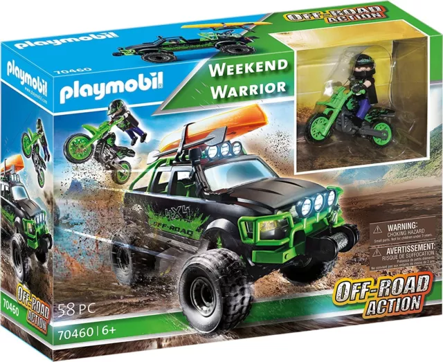 PLAYMOBIL Off-Road Action Guerrier du Week-End avec 4x4 et moto 70460 / Enfant