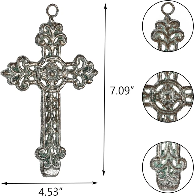3 Pcs Decorative Wall Crosses, Cast Iron Cross Wall Decor, Antique Hanging Cros 3