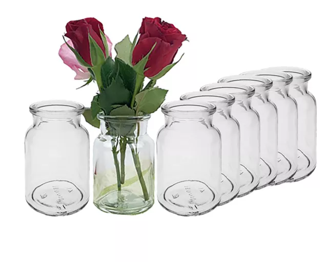 6 Mini Glasvasen 9cm Deko Blumen Vase Flasche Hochzeit klein Väschen Set Rund