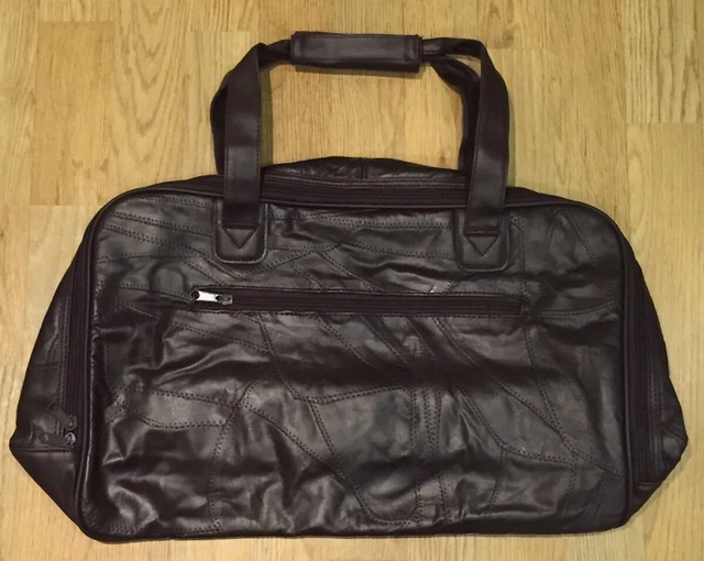 Sac de voyage en cuir marron grand sac à main zippé neuf patch poche sombre faux