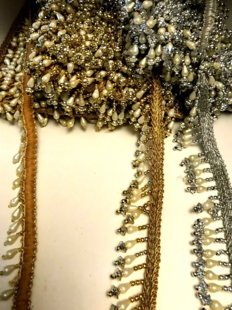 2D) Gold Silver Bead Fringe Bridal Saree Tassel Sewing Craft Trim Curtain Edge