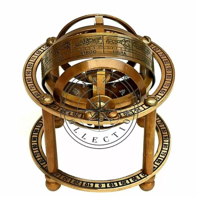 Antique Brass Armillary Sphere Astrolabe Maritime Nautical Collectible Globe