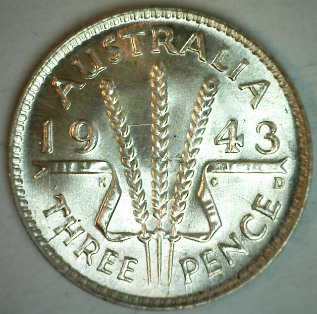 1943 D Australia Silver Threepence Coin 3 Pence Better Grade George VI Ruler