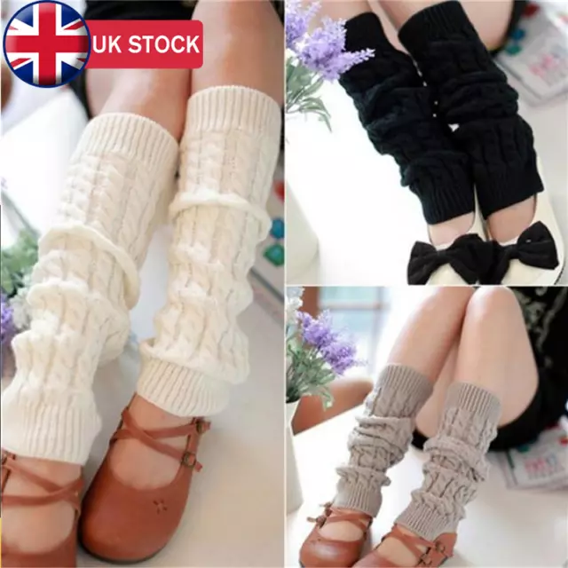 Women Ladies Winter Warm Leg Warmers Cable Knit Knitted Crochet Long Socks New