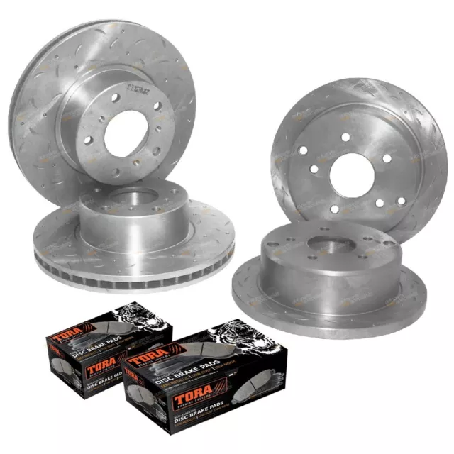 Front+Rear Slotted+Drilled Disc Rotors + Pads for Commodore VT VX VU VY VZ Brake