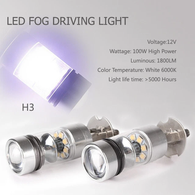 Fendinebbia DRL LED H3 bianchi guida lampadine diurne 100 W 1800LM 6000K