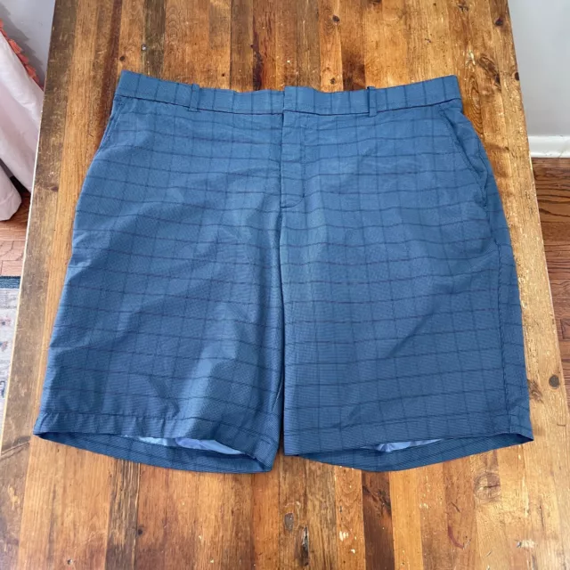 Nike Short Mens 42 Blue Check Golf Chino Lightweight Performance 10" Inseam