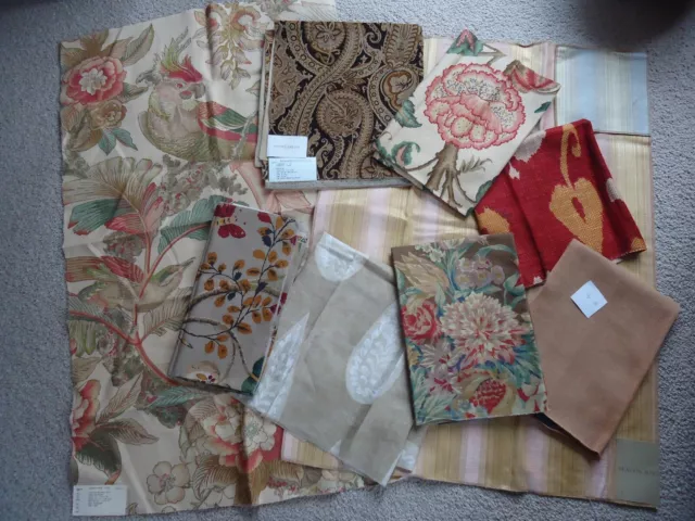 Designer Fabric Samples LOT of 10 Extra Large Pieces Brown, Gold #4XL