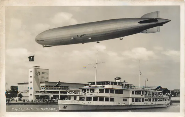 Graf Zeppelin in flight over Friedrichshafen a. Bodensee Deutschland ferry ship