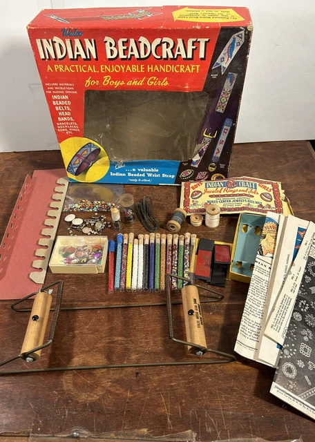 KIT DE BEADCRAFT WALCO INDIO de colección 1960 telar, cuentas, instrucciones, caja original