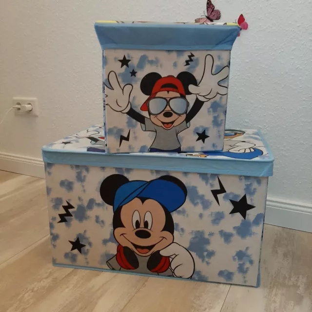 Mickey Maus 2er-Set Aufbewahrungskiste+Hocker Spielkiste Kinderzimmer BW/G+K
