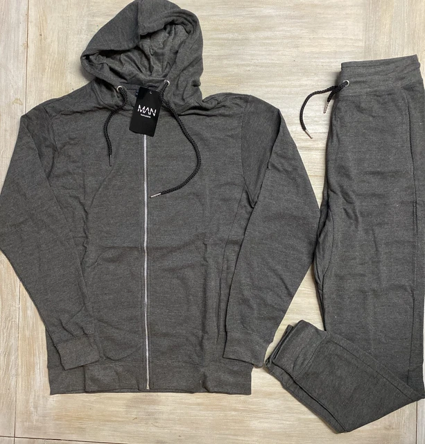 MENS TRACKSUIT XL Grey Boohoo Man Suit Set RRP £60 Zip Hoodie & Joggers