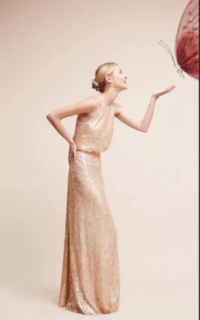 Anthropologie BHLDN Alana Sequin Maxi Dress by Donna Morgan Wedding Sz 4 $290