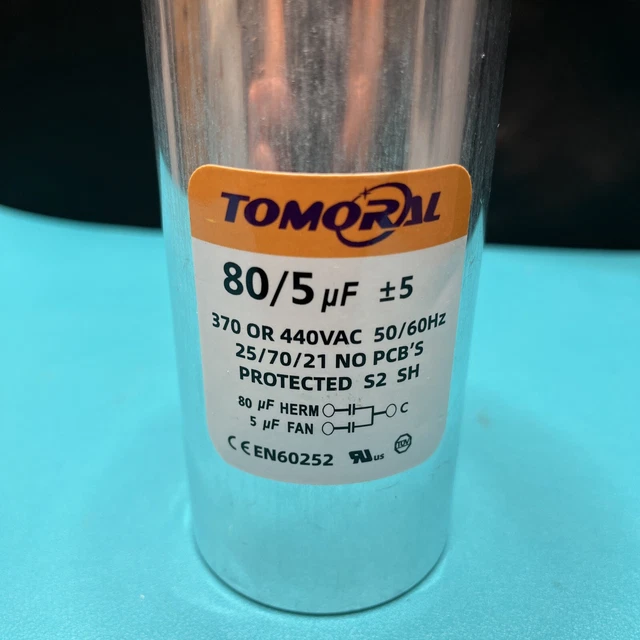 Run Capacitor, 80/5,  uf 80/5, MFD, 370 440 VAC USA, TOMORAL, replaces USA2222BA