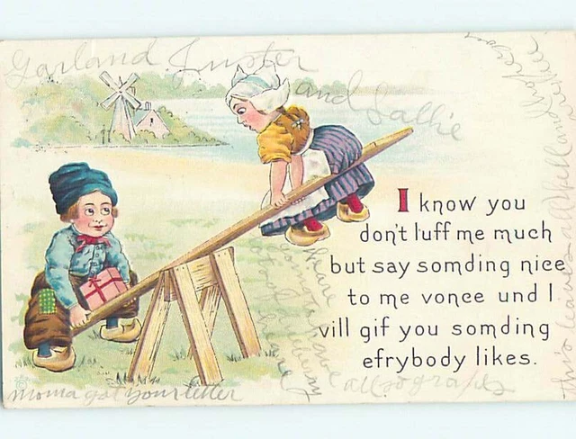 Pre-Linen GIRL AND BOY PLAYING ON TEETER TOTTER HL2580