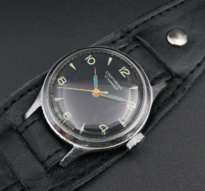 Vintage Watch 1MChZ Sportivnie 17 Jewels Soviet Men's Watch Black Dial USSR CCCP