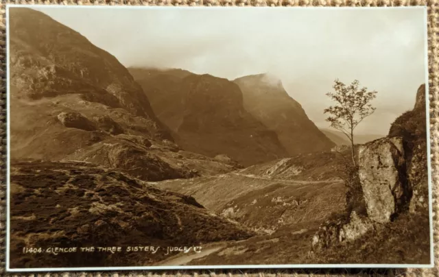 RPPC Glencoe & Three Sisters, Scottish Highlands, Judges Photo Postcard 11404