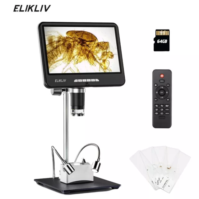 Elikliv 2K 24MP Digital Microscope 1200X 10.1" Screen HDMI USB Coin Microscope