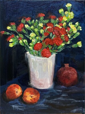 NATURA MORTA CON GAROFANI 30x40 cm originali dipinti a olio su tela 