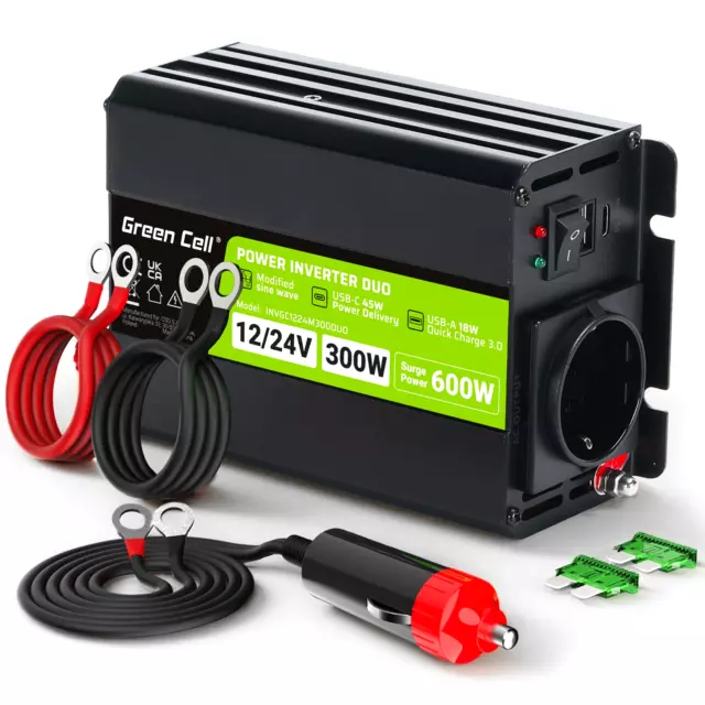 Green Cell® Convertisseur de tension DUO 12V/24V sur 230V 300W/600W